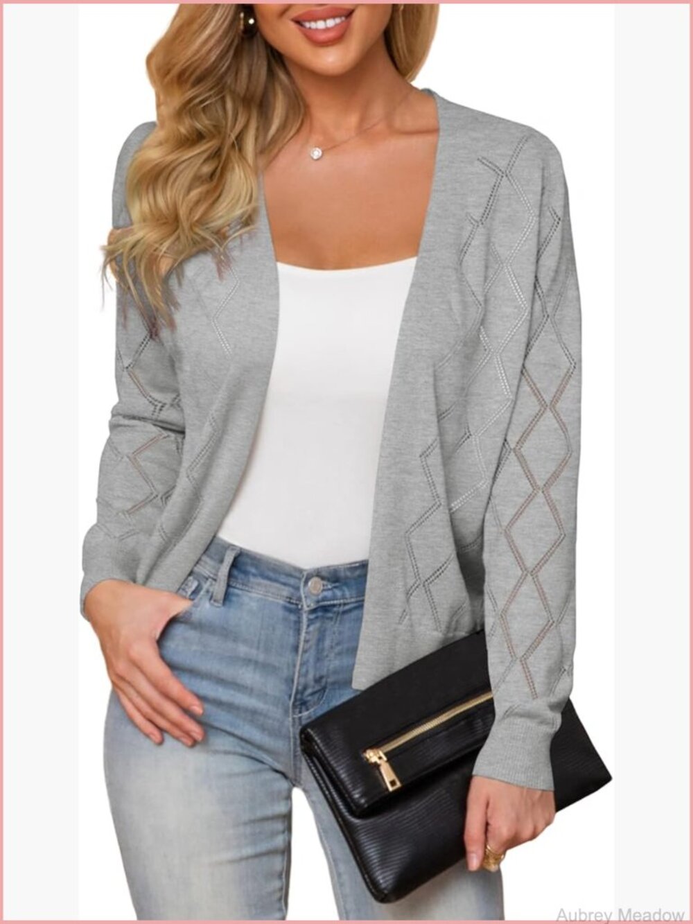 Lightweight Open Front Cardigan Sweater Long Sleeve Hollow Out - Picture 1 of 7